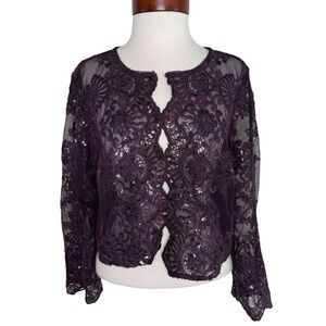 Alex Evenings Sequin Embroidered Mesh Shrug Cardigan Purple 16‎ Whimsygoth Glam